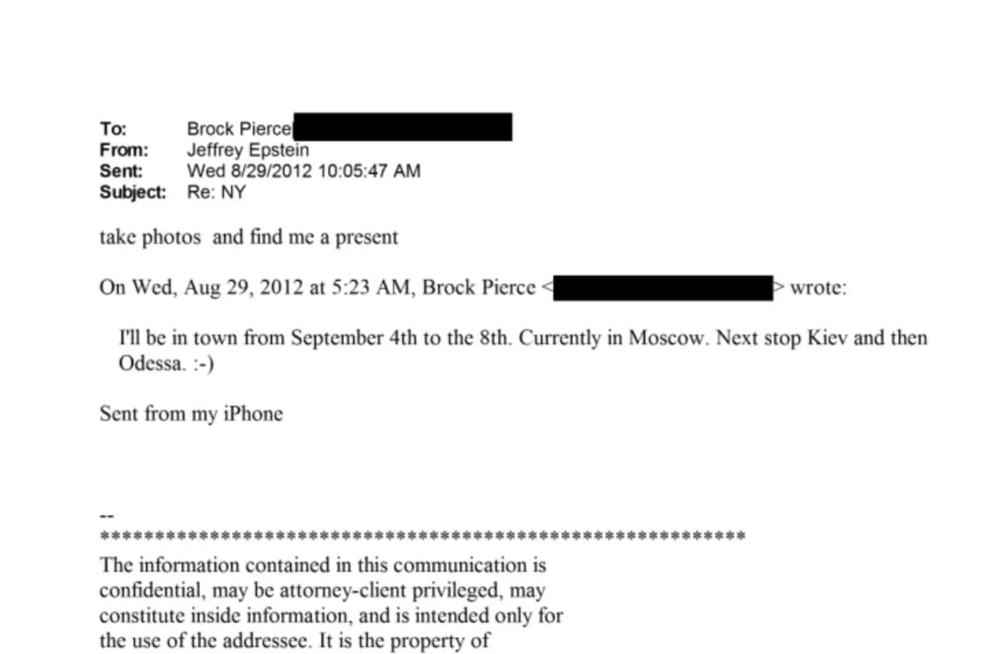 Brock Pierce's Relationship With Jeffrey Epstein Went Deeper Than Anyone Knew An email exchange between Jeffrey Epstein and Brock Pierce. Image: DOJ